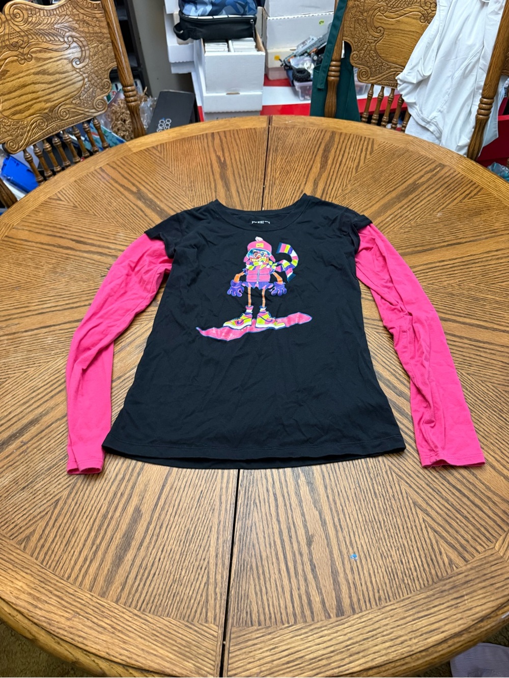 Nike Black Top with Pink Long Sleeves and Colorful Graphic